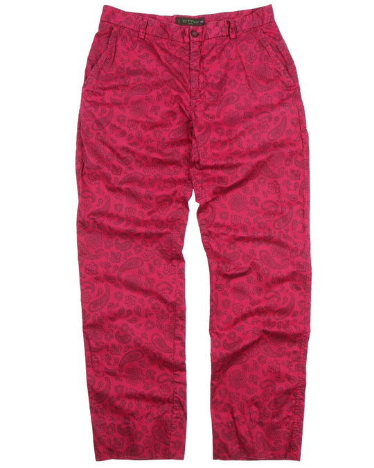 ETRO Chino Pants Magenta Pink Paisley Print Cotton Casual Men's Trousers Size 48