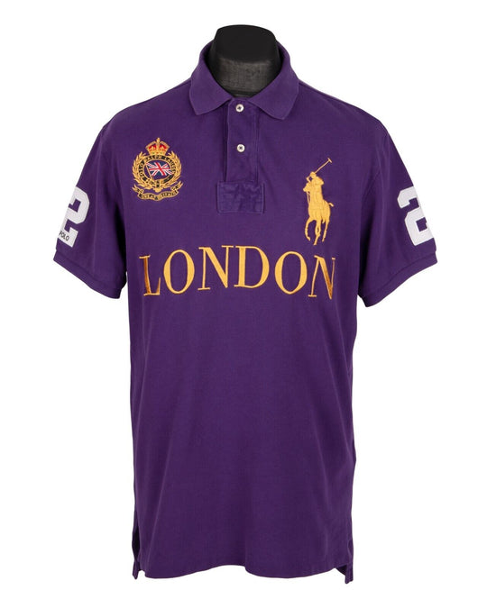 POLO RALPH LAUREN London Polo Shirt Purple Cotton Mens Big Pony Spell Out Size L
