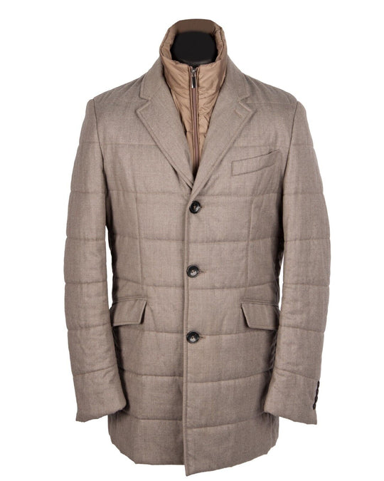 BOGGI Milano Coat Brown Insulated Wool Mens Double collar Jacket Size 50 IT