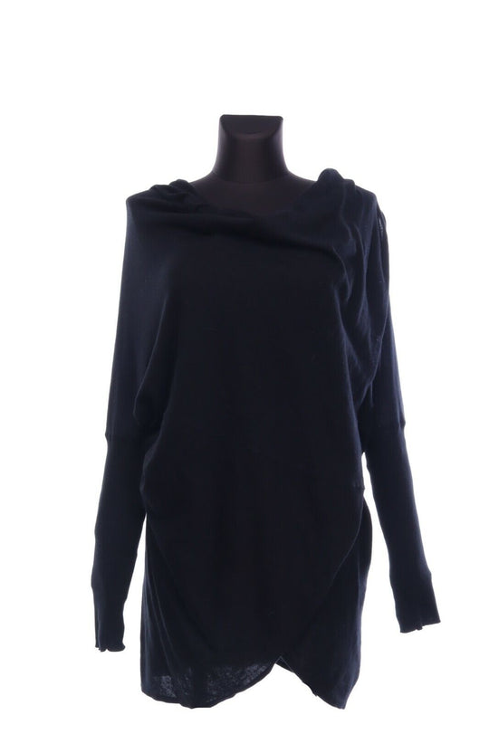 Women's ALLSAINTS Black Cotton Cowl Neck Tunic Wrap Sweater Jumper Size M