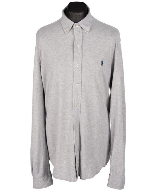 RALPH LAUREN Button Shirt Gray Featherweight Mesh Cotton Mens Long Sleeve Size L