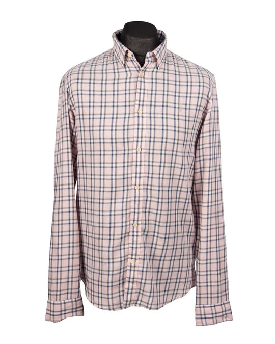 ALL SAINTS Shirt Pink Navy Check Cotton Men's Button Up Size M