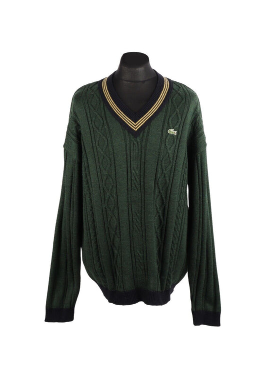 LACOSTE Pullover Green Cable Knit Men's Jumper Size 7 / XL