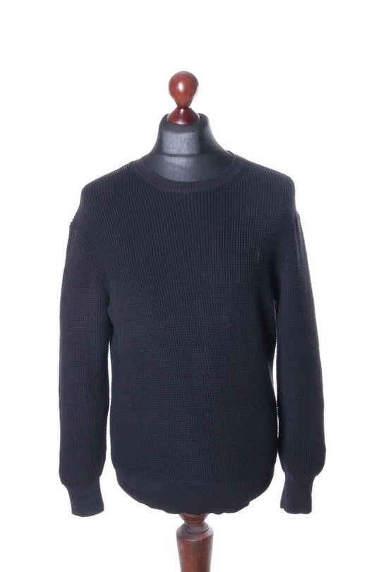 Men's ALL SAINTS Black 100% Cotton Crew Neck Mert Waffle crew Sweater Size s