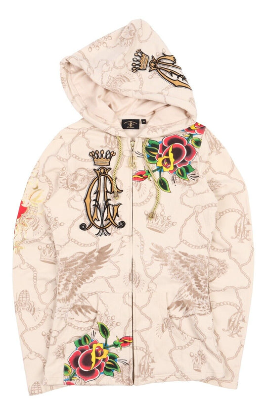 Women's CHRISTIAN AUDIGIER Ivory Floral Full Zip Hoodie Jumper Size s