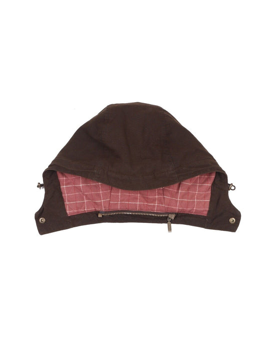 BABROUR Brown Waxed Cotton Detachable Zip Hood Tartan Lined Size Small
