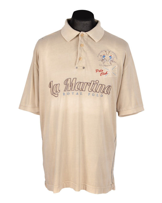 LA MARTINA Polo Shirt Beige Big Logo Cotton Men's Size XXL