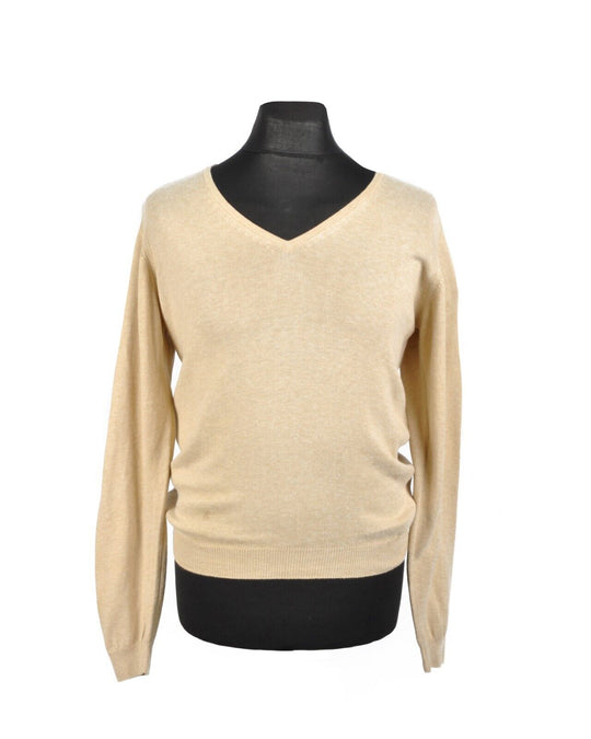 BARBOUR Sweater Beige V-Neck Ribbed Trim Mens Knit Pullover Style Jumper Size L