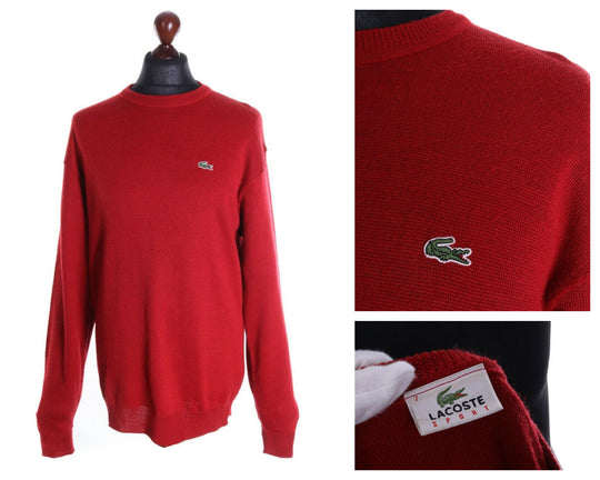 Men's LACOSTE SPORT Red Wool Blend Jumper Sweater Size 7