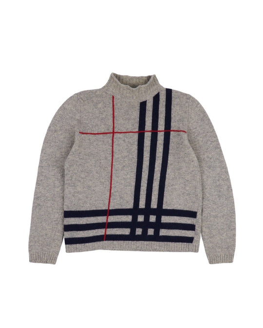 BURBERRY Jumper Gery Nova Check Wool Boys Turtle Neck Size 14 +
