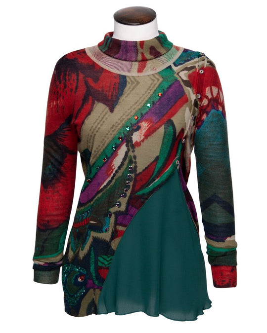 DESIGUAL Knit Sweater Multicolor Women's Turtleneck Jumper Rhinestones Size XL