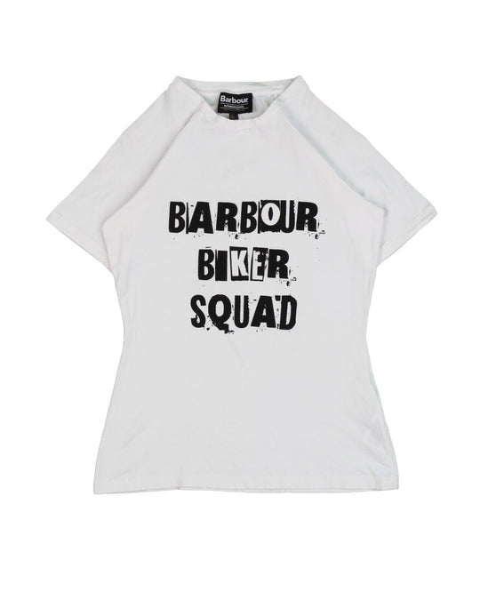 BARBOUR International T-Shirt White Print Cotton Womens Slim Fit Size 8 UK 4 US