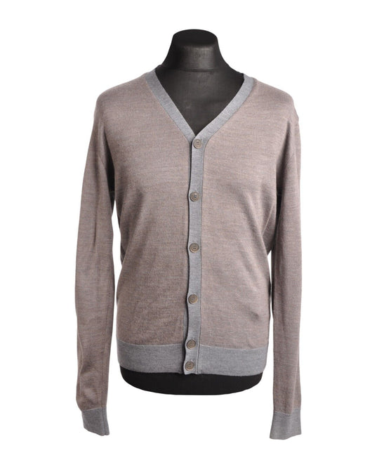 HACKETT Mayfair Cardigan Brown Wool Silk Cashmere Button Front Mens  Size M