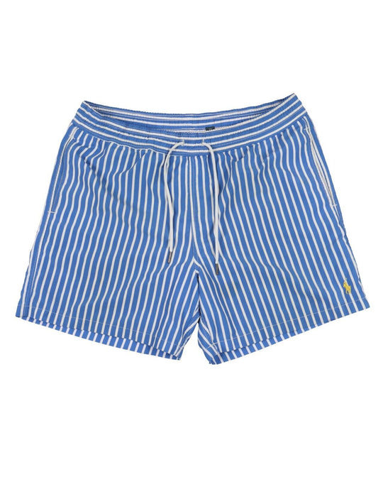 RALPH LAUREN Shorts Blue White Striped Elastic Drawcord Waist Mens Pull-On Large
