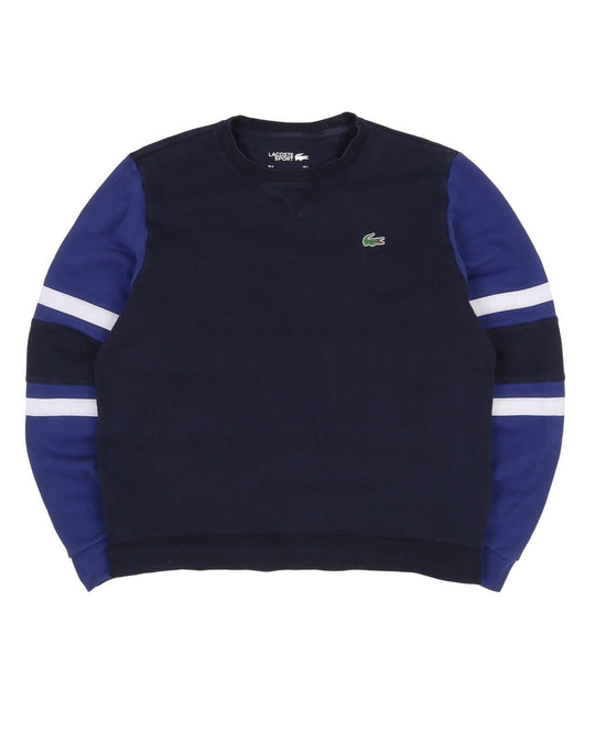Men's LACOSTE Sport Navy Blue Cotton Crew Neck Logo Jumper Sweatshirt Size 5 / L