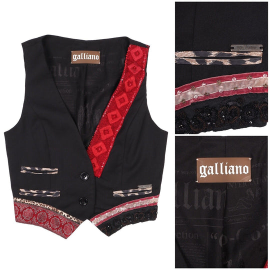 GALLIANO Vest Black Striped Women's Waistcoat Size 42