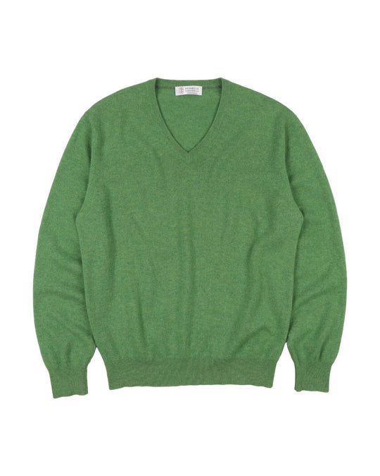 BRUNELLO CUCINELLI Green Pure Cashmere Men's V Neck Pullover Size 50 IT