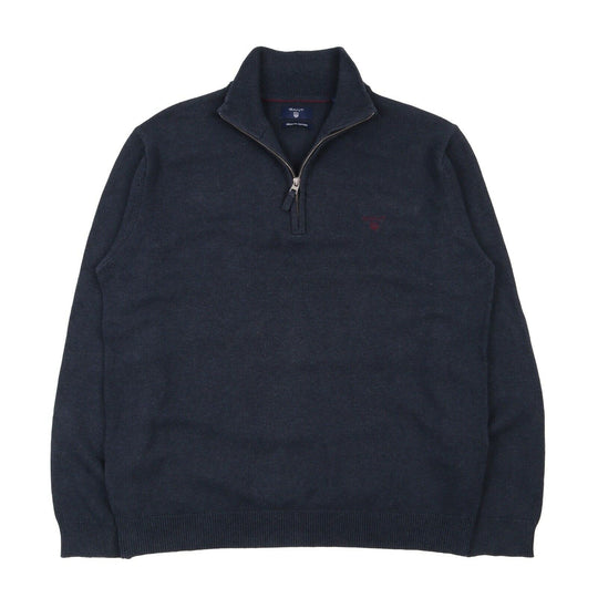 Men's GANT Navy Blue Cotton Zip Neck Jumper Size XL
