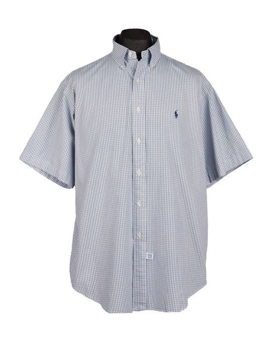 RALPH LAUREN Shirt White Navy Blue Plaid Cotton Mens Button Down Top 16.5 32/33