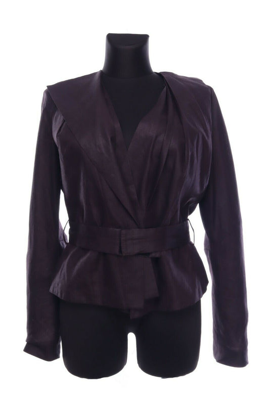 VIVIENNE WESTWOOD Gold Label Burgundy Asymmetric Linen Belted Jacket Size 44