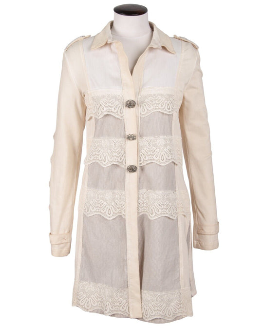 BOTTEGA Shirt Dress Ivory Ruffle Hem Collared Womens Button Down Size M