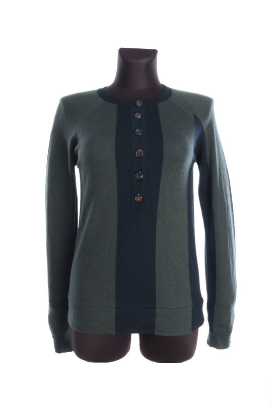 Women's CHLOE Green Cotton Crew Neck Button Sweater Jumper Size ~34
