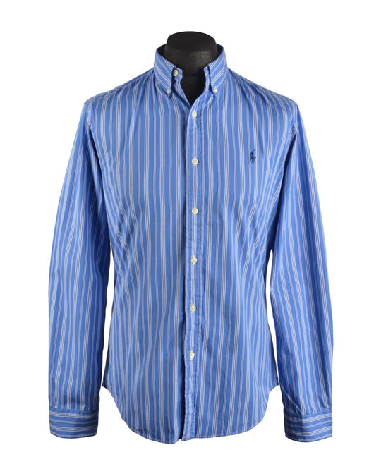 Men's POLO RALPH LAUREN Blue Striped Casual Cotton Shirt Size M Slim Fit