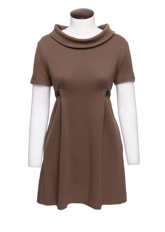 FENDI Belted Dress Brown Cashmere Wool Women's A-Line Size 40