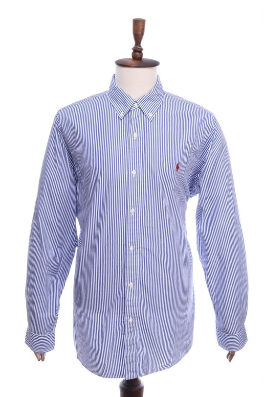 Men's RALPH LAUREN Blue Striped Cotton Button-Down Classic Fit Shirt Size 2XL