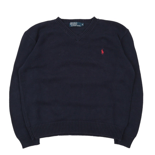 Men's POLO RALPH LAUREN Navy Cotton V Neck Sweater Jumper Size M