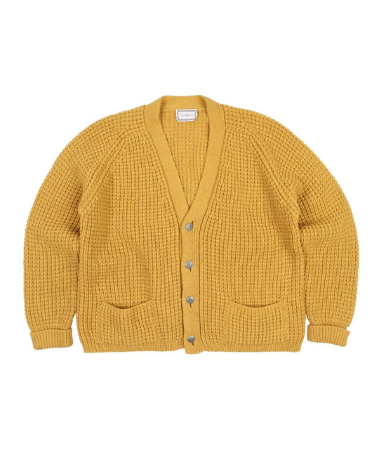 VINTAGE GIANNI VERSACE Cardigan Sweater Yellow Waffle Knitted Men's Size L