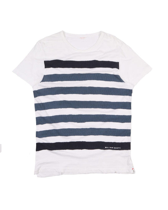 ORLEBAR BROWN T-Shirt White Blue Striped Cotton Logo Tee Men's Size M