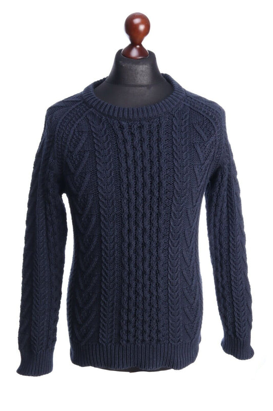 GANT RUGGER Navy Blue Crew Neck Heavy Cable Knit Jumper Size S
