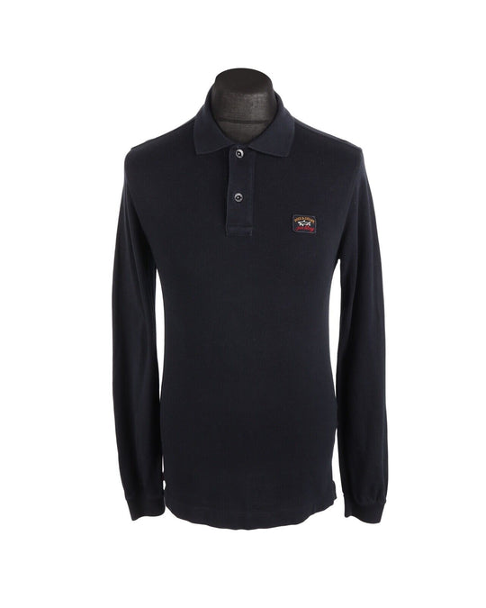 PAUL & SHARK Navy Blue Pique Cotton Men Longsleeve Polo Shirt Size M