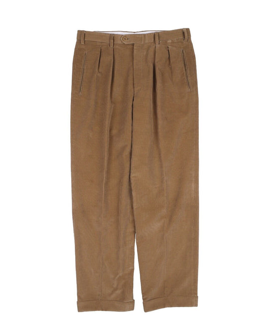 BRIONI Cortina Pants Brown Corduroy Cotton Men's Pleated Trousers Size 48 IT