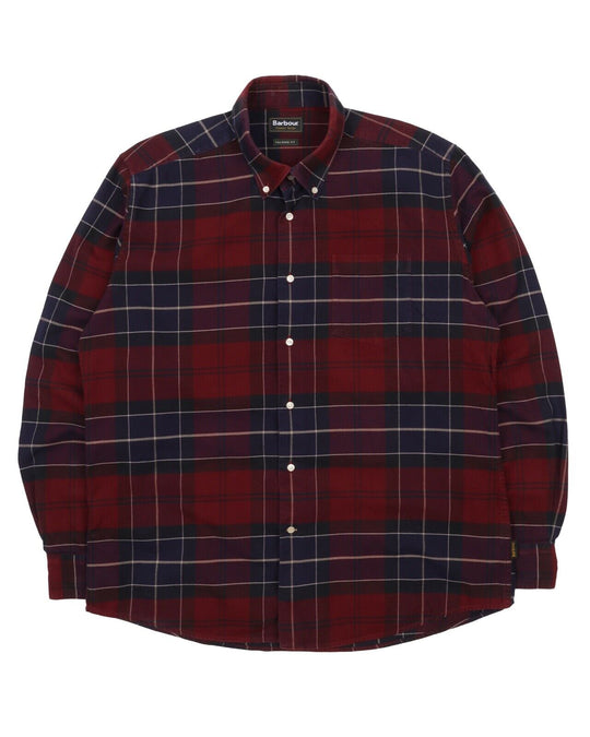 Men's BARBOUR Burgundy Red Classic Tartan Check Cotton Shirt Size XL