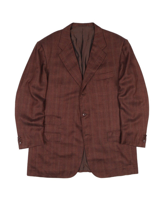 KITON Napoli Blazer Jacket Brown Check Cashmere Linen Men's Size 58 IT