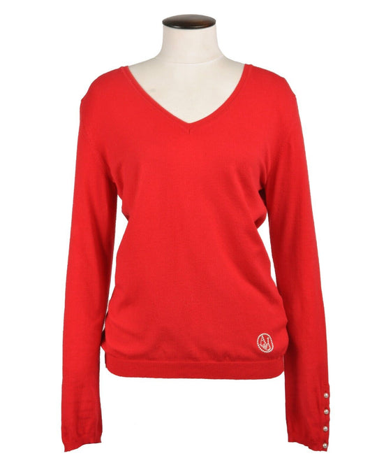 ARMANI JEANS Sweater Red Wool Blend Button Sleeves Womens Knit Pullover Size 44