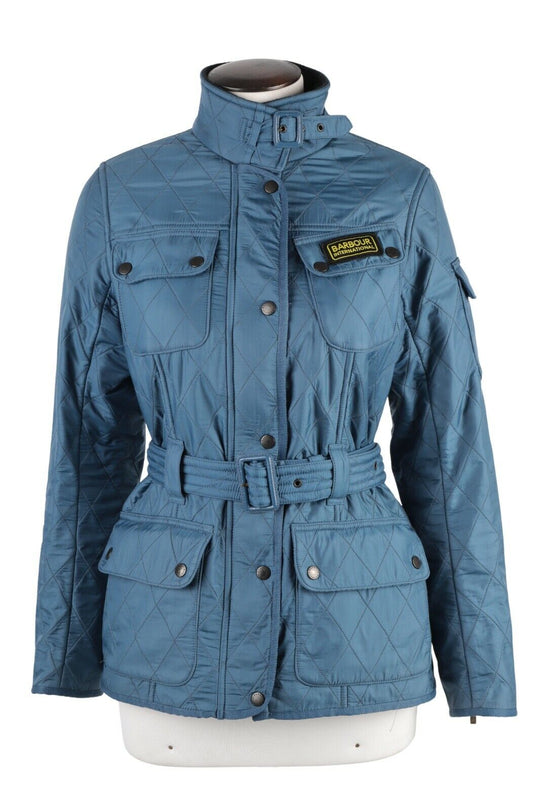 Women's BARBOUR Blue Belted International Polarquilt Jacket Size UK 12 US 8