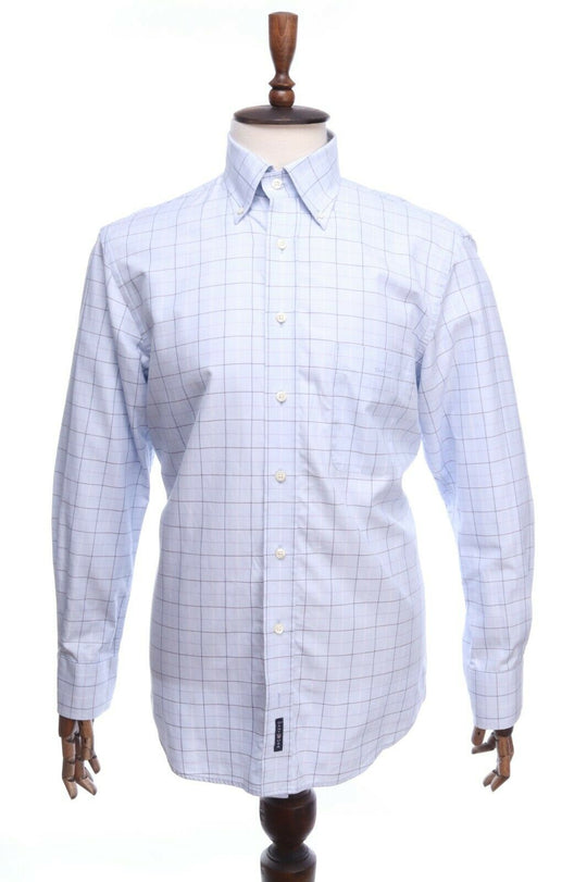 GANT Blue Cotton Check Pinpoint Twill Dress Fit Oxford Shirt Size M