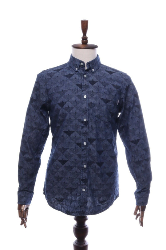 Men's CARHARTT Navy Cotton Button-Down Graphic Rugged LS Crandall Shirt Size L