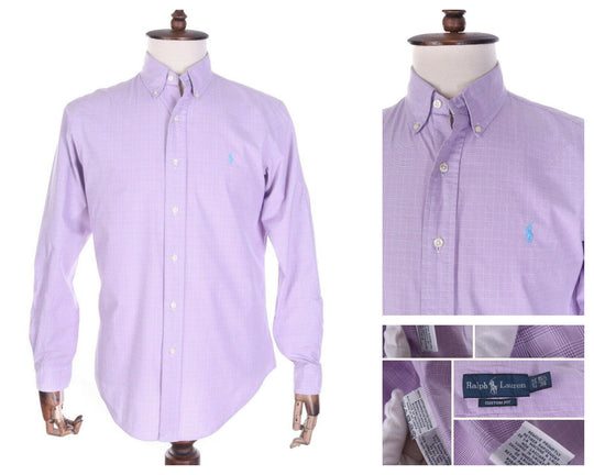 Men's RALPH LAUREN Purple Check Cotton Custom Fit LS Shirt Size 39 / 15,5