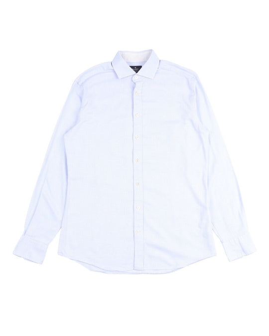 HACKETT London Plain Texture Shirt Blue White Cotton Men's Slim Fit Size M