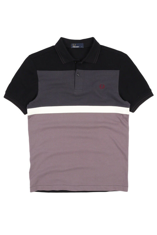 Men's FRED PERRY Black Colorblock Pique Cotton Short Sleeve Polo Shirt Size S