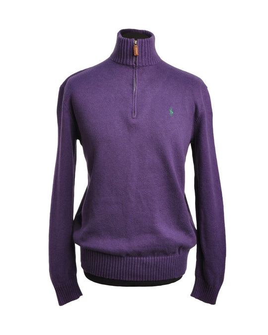 Polo By RALPH LAUREN Pullover Zip Neck Cotton Purple Men's Jumper Size M