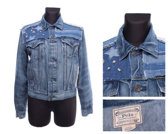 POLO RALPH LAUREN Blue Patchwork Denim Jacket Size M