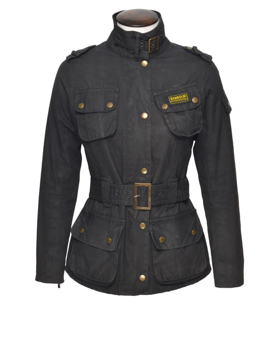 BARBOUR International Jacket Black Waxed Cotton Womens Size 8UK / 4US