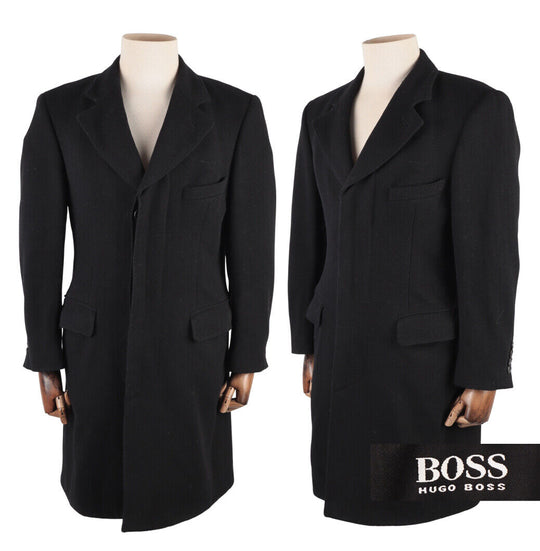 Men's HUGO BOSS Neon Black Wool Blend Long Coat Size 44 / 54