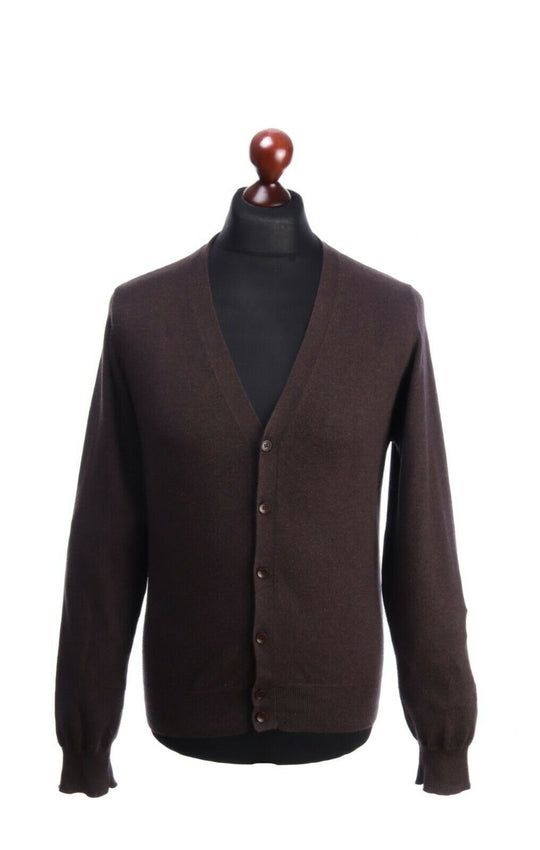 Men's SUITSUPPLY Brown Cotton Cashmere V-Neck Cardigan Sweater Size s