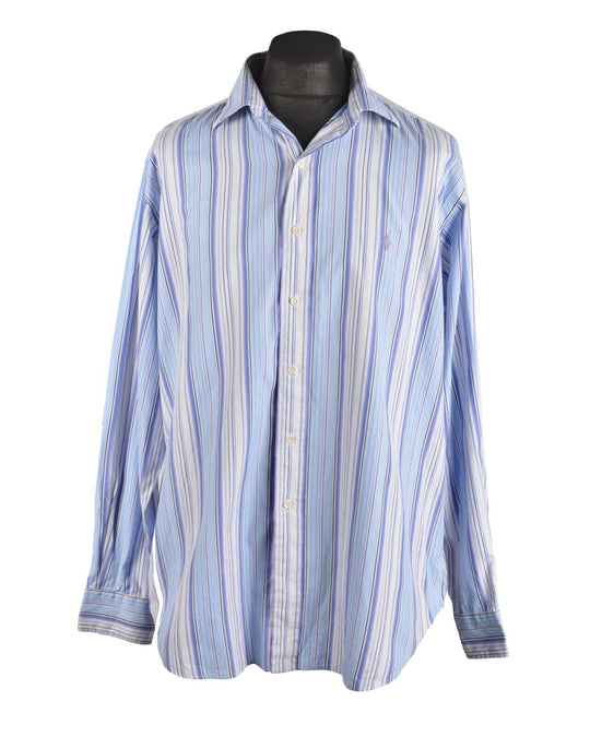 Men's Vintage POLO RALPH LAUREN Blue Striped Cotton Phllip Shirt Size 17 - 36